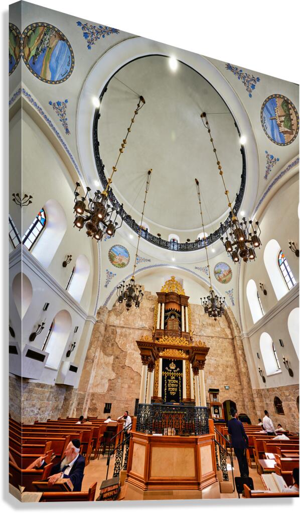 Hurva Synagogue interior view in Jerusalem Israel during worship