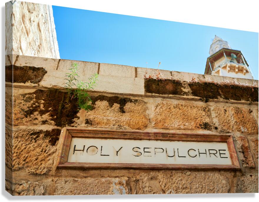 Holy Sepulchre sign seen in the old city of Jerusalem Israel