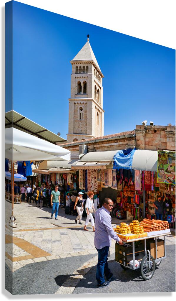 Selling bread in the old city of Jerusalem during a sunny day