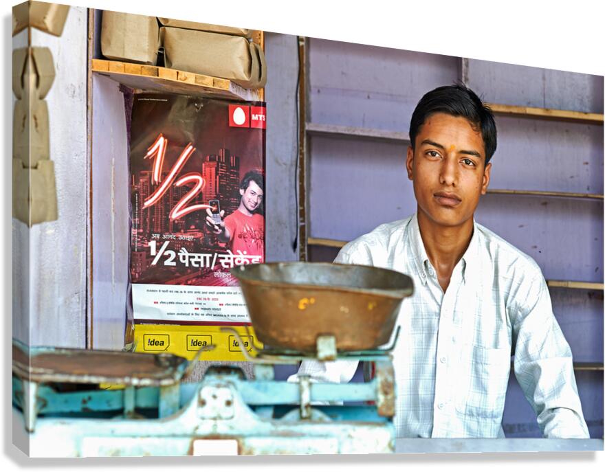 Portrait of a boy in Khimsar Rajasthan in a shop setting