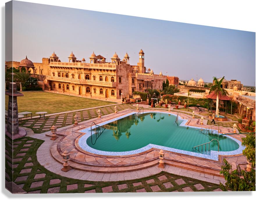 Visitors relax by the pool at Khimsar Fort in Rajasthan India