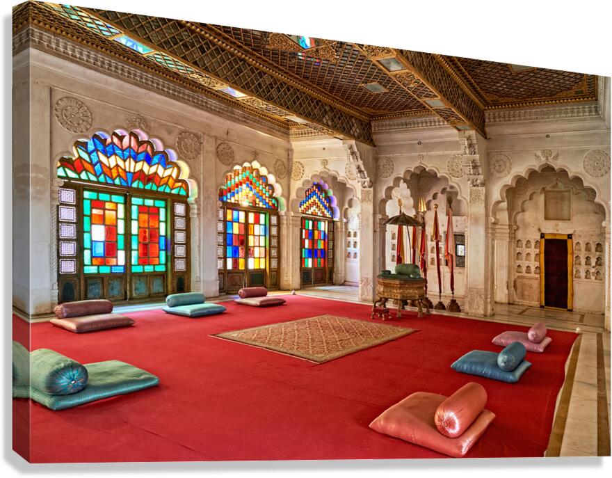 Inside Mehrangarh Fort in Jodhpur Rajasthan with colorful windo