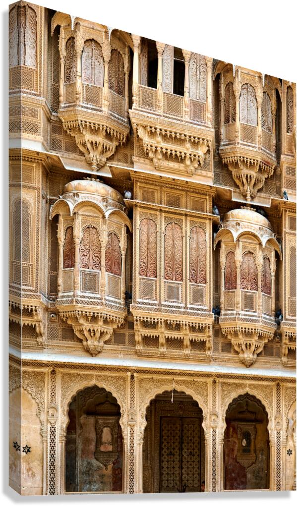 Traditional haveli house in Jaisalmer Rajasthan with detailed ca