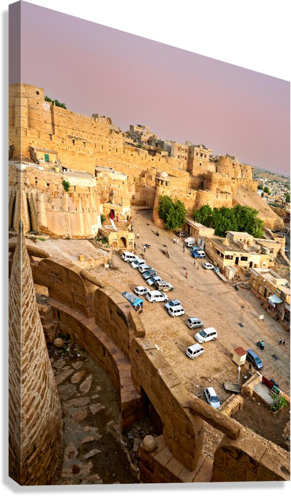 Walls of Jaisalmer at sunset in Rajasthan India capture the town