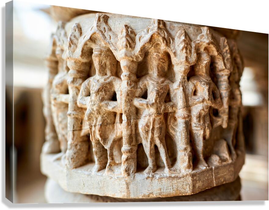 Carvings on a pillar at Chittorgarh Fort in Rajasthan India