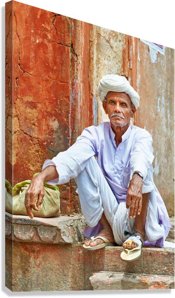 Portrait of a man with white turban sitting in Jaipur India