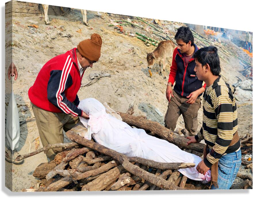 Hindu cremation rites by the Ganges river in Varanasi India