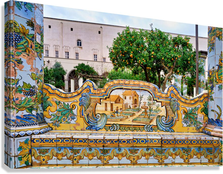 Visit to Santa Chiara Basilica church cloister in Naples Italy