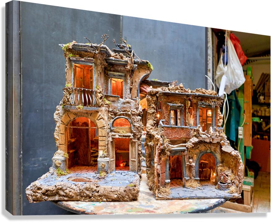 Hand crafted nativity scene displayed in Naples artisan workshop