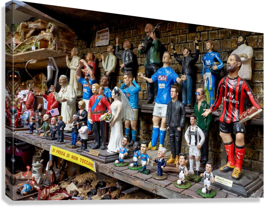 Unique figurines of nativity scene in artisan workshop in Naples