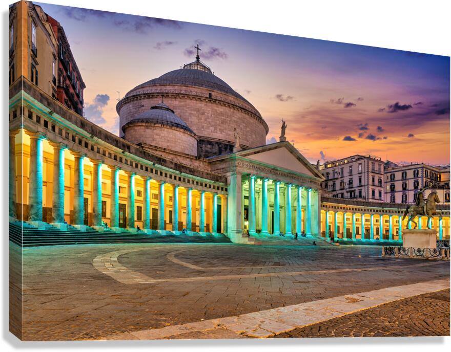 Piazza del Plebiscito and San Francesco di Paola at sunset in Na