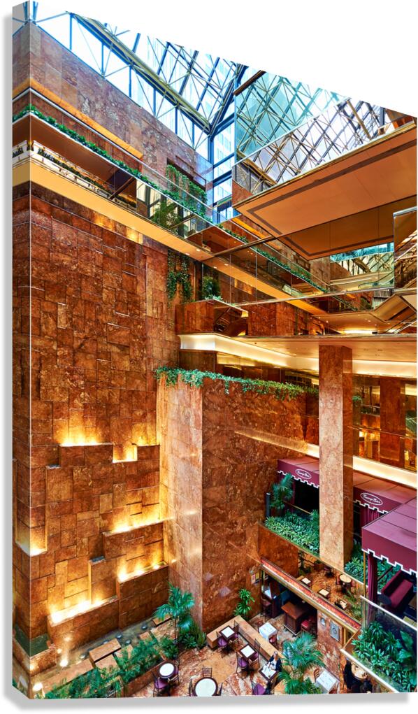 Men and women gather in the Trump Tower Atrium in Manhattan