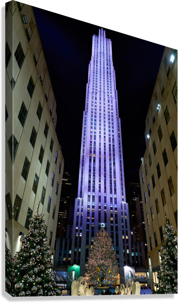 Rockefeller Center shines bright at night in Manhattan New York