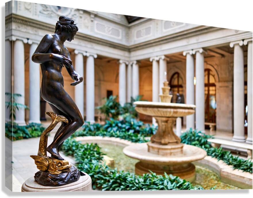 Sculpture near fountain in courtyard at Frick Collection in Manh
