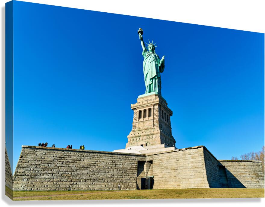 Statue of Liberty stands tall on Liberty Island in Manhattan