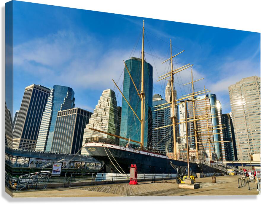 Manhattan skyline with Peking sailboat in New York harbor