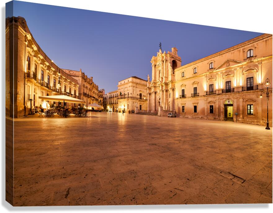 Syracuse Ortygia Island with Cathedral at dusk in Sicily Italy