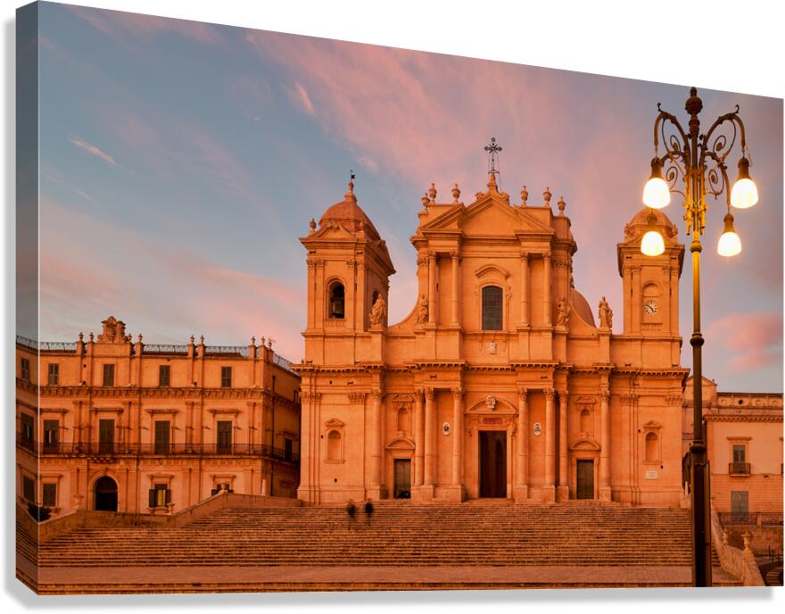 Noto Cathedral shines at sunset in Sicily
