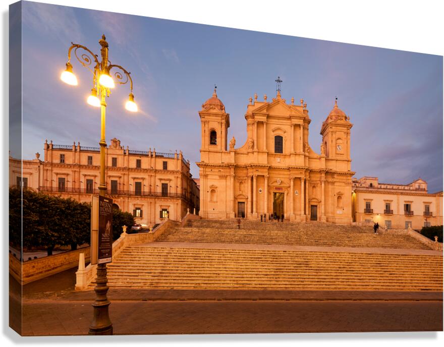 Noto Cathedral stands tall in Sicily during sunset