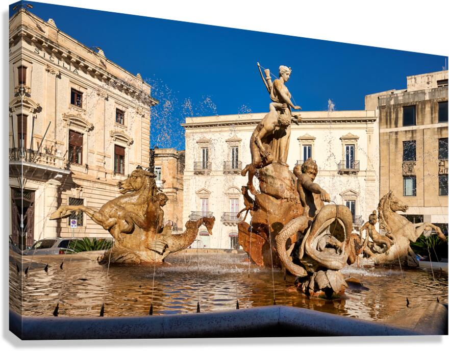 Detail of fountain of diana in syracuse ortygia sicily