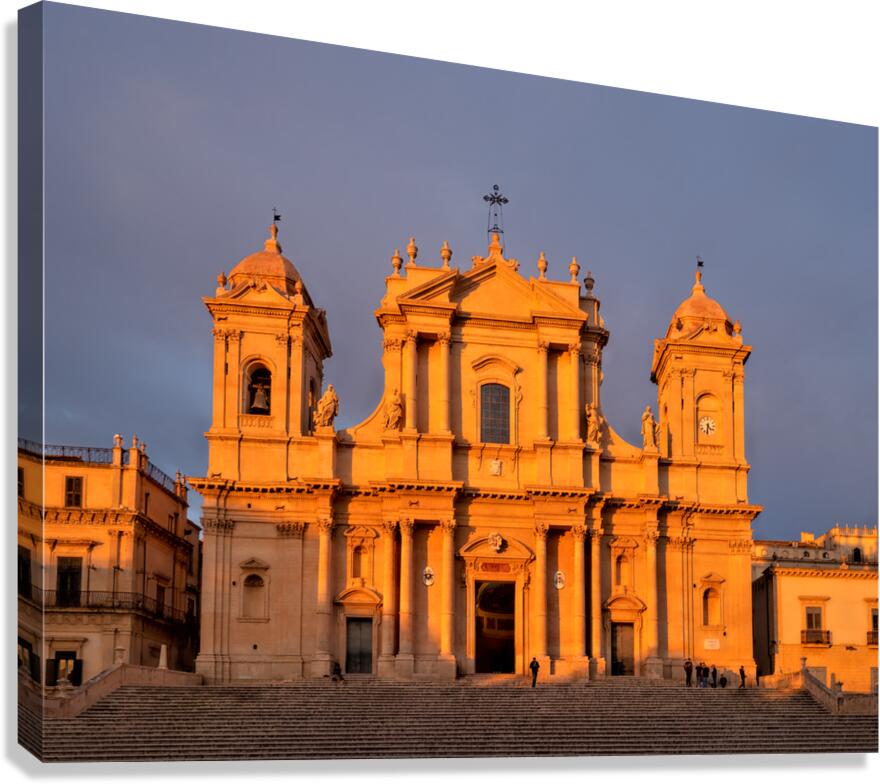 Noto Cathedral stands tall during sunset in Noto Sicily