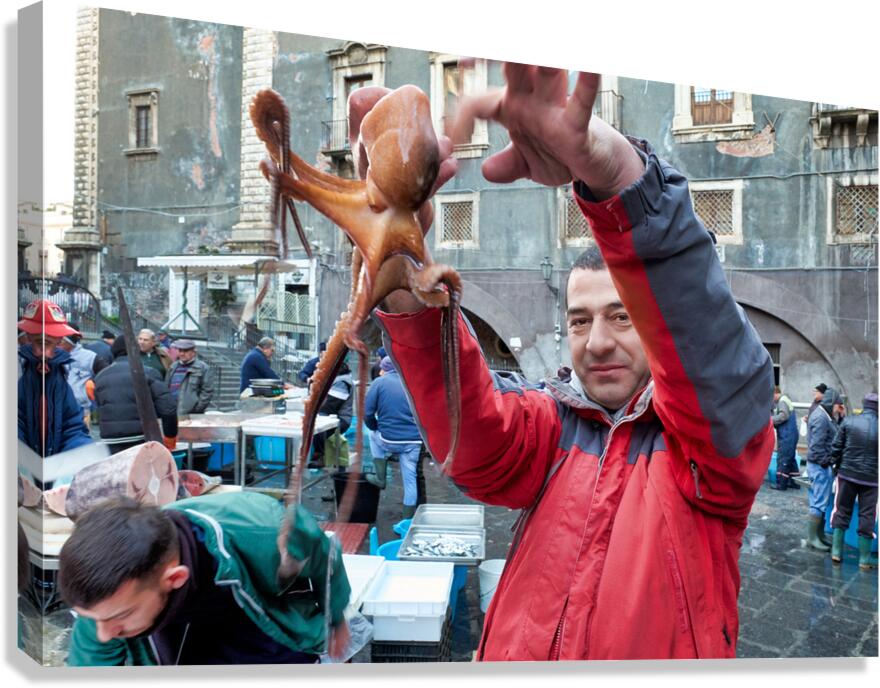 Daily market activity at Piscaria in Catania Sicily Italy