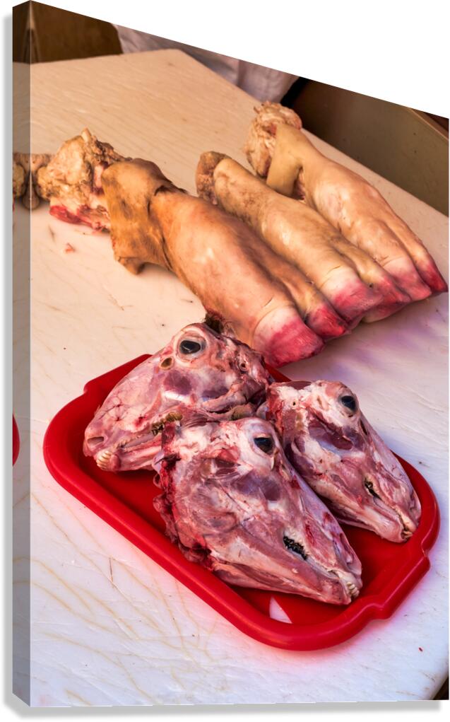 Fresh fish and meat at Piscaria market in Catania Sicily Italy