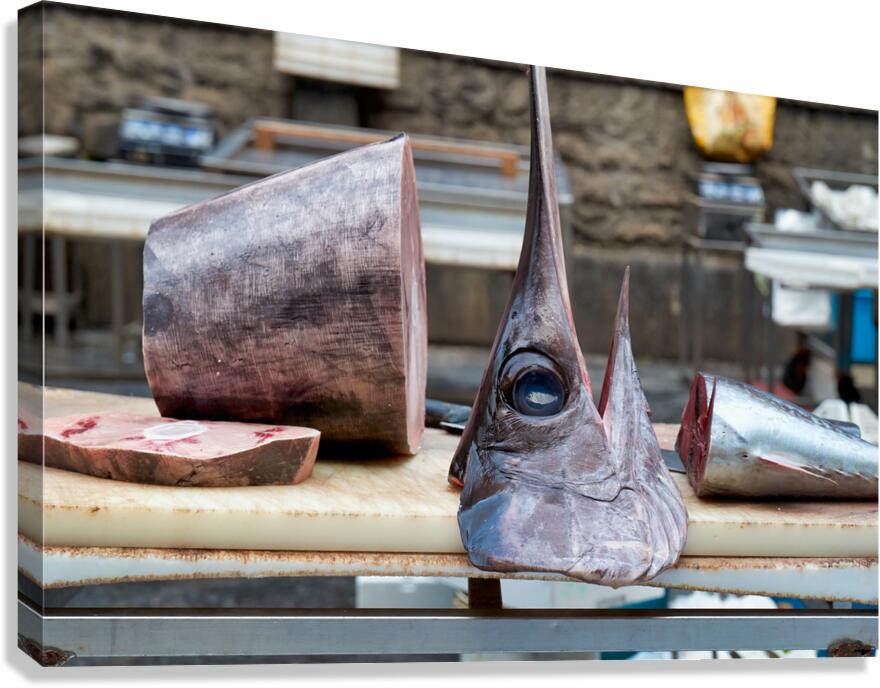 Fresh catch displayed at Piscaria fish market in Catania