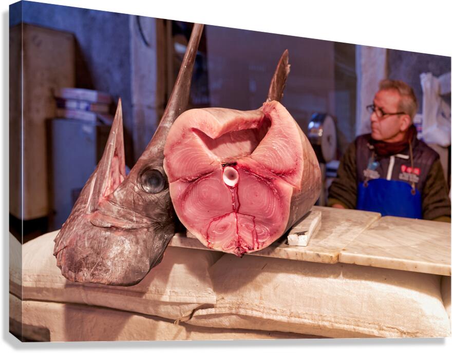 Fresh fish display in Piscaria market in Catania Sicily Italy