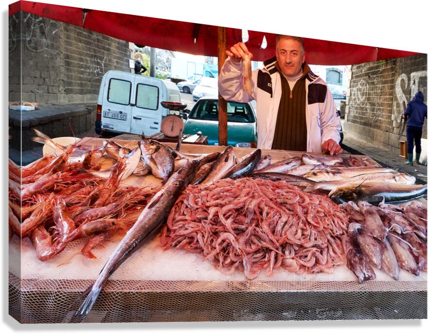 Fresh seafood displayed in Piscaria market in Catania Sicily