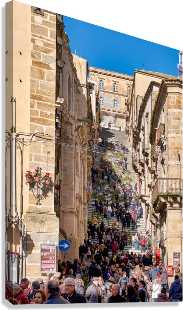 Visitors explore Scalinata di Santa Maria del Monte in Caltagiro