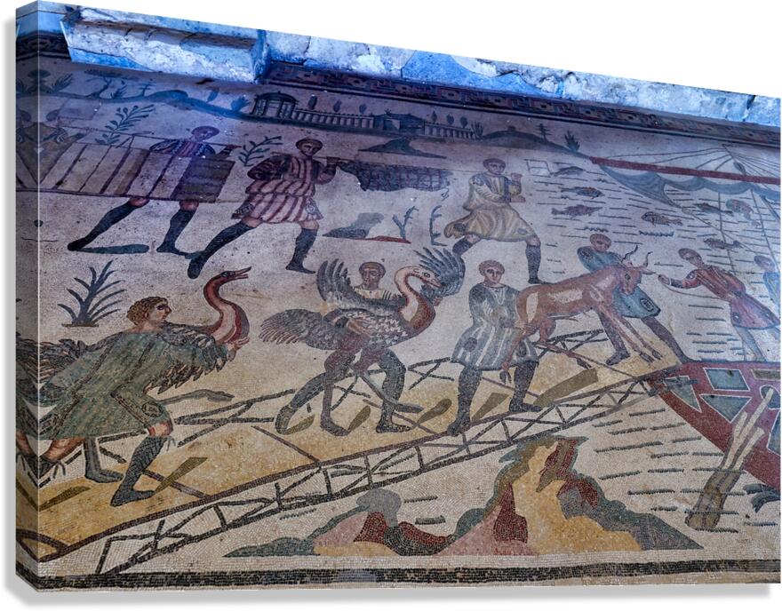 Mosaics showing ancient scenes at Villa Romana del Casale in Sic