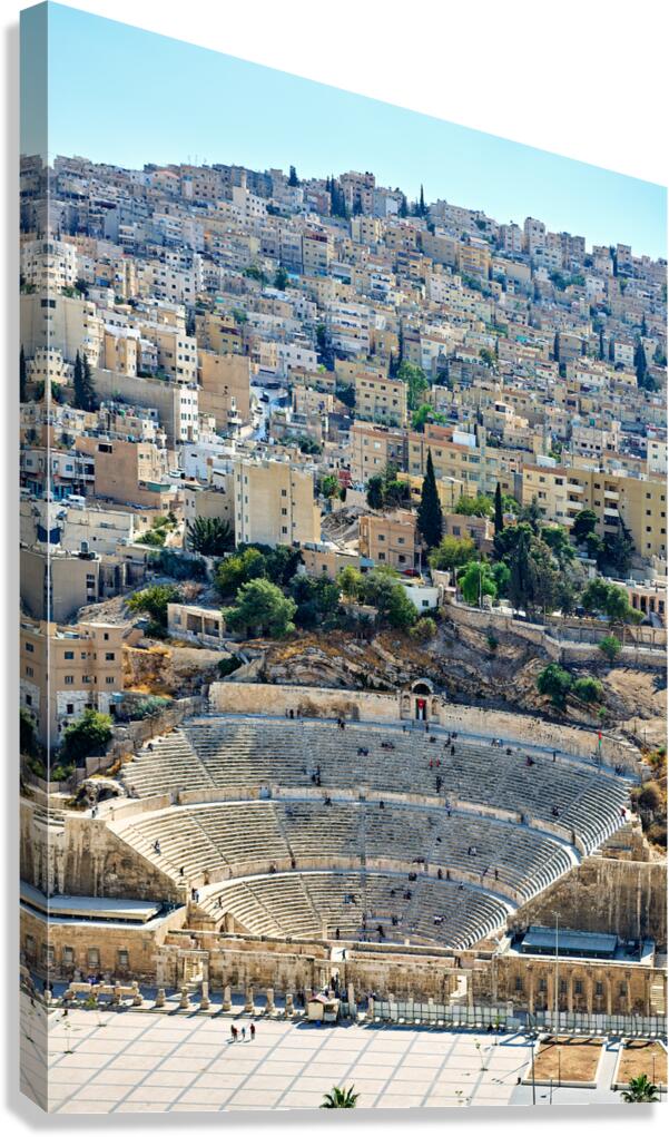 View of Roman Theater in Amman Jordan surrounded by city