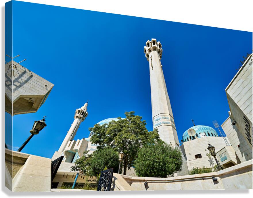 King Abdullah Mosque in Amman Jordan under clear blue sky