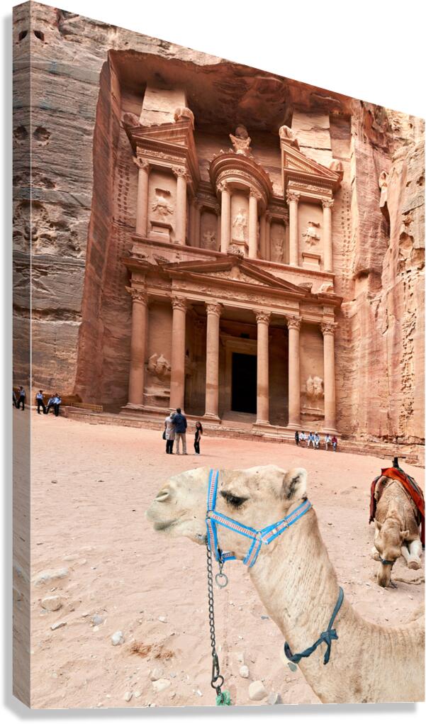 Tourists visiting Al Khazneh the Treasury in Petra Jordan with 