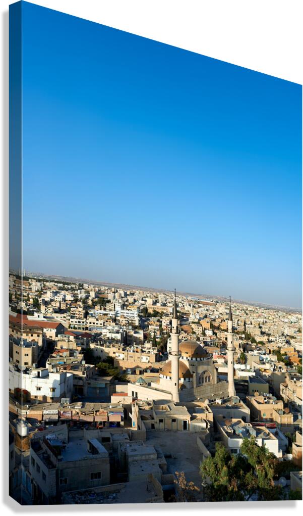 View of Madaba in Jordan shows city layout and buildings