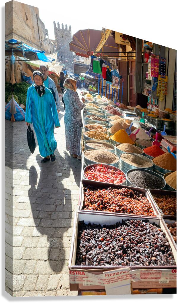 Sale of dried fruit and spices in the souk of Fez Morocco