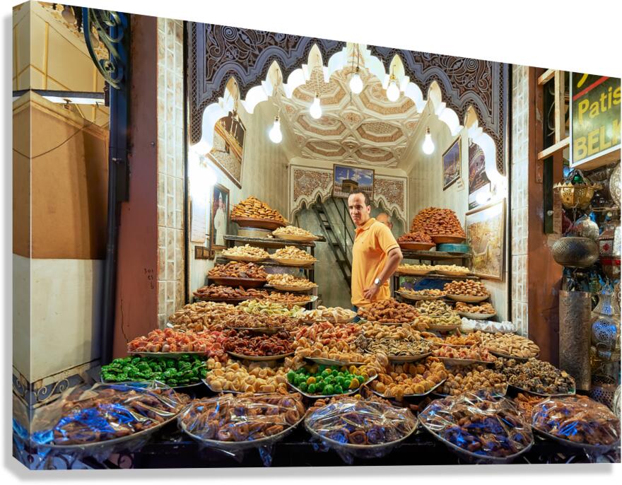 Sale of dried fruit at souk in Marrakesh Morocco