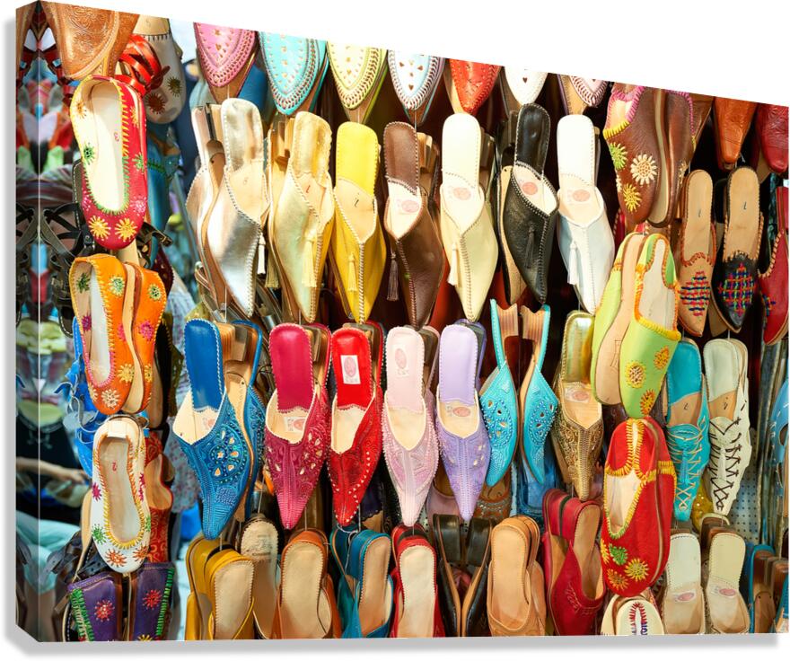 Traditional Moroccan slippers on display in Marrakesh market