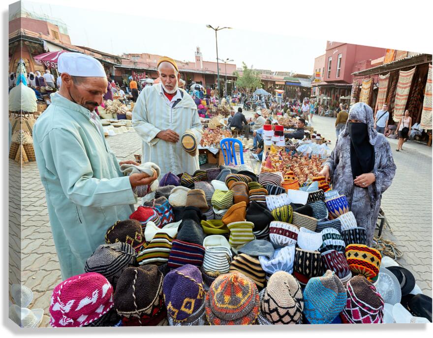 Moroccan hats for sale in the market of Marrakesh