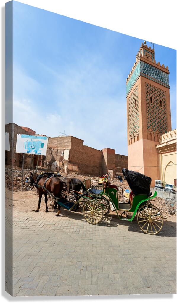 Horse carriage waiting near old town in Marrakesh Morocco
