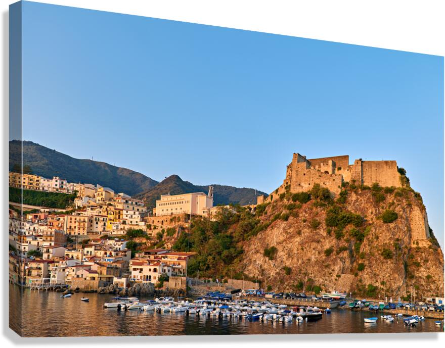 Sunrise over Chianalea village and Ruffo castle in Calabria