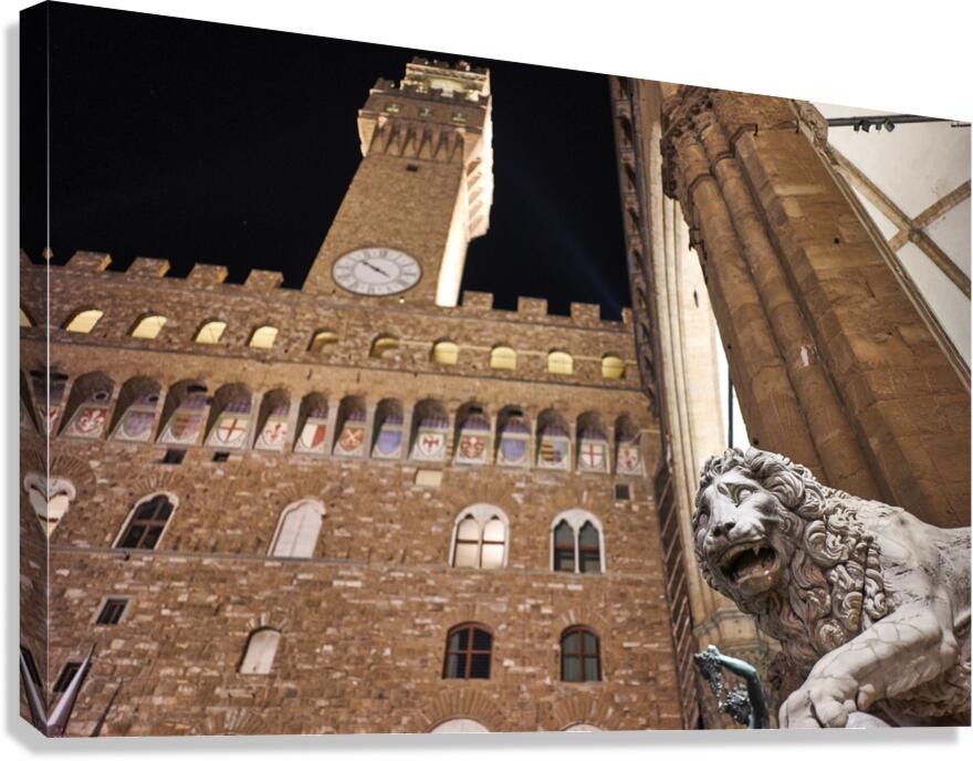 View of Palazzo Vecchio in Piazza Signoria at night in Florence
