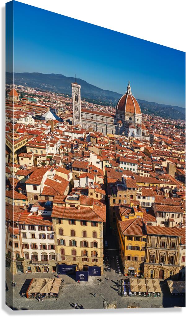 View of Florence rooftops and dome in Tuscany Italy during clear