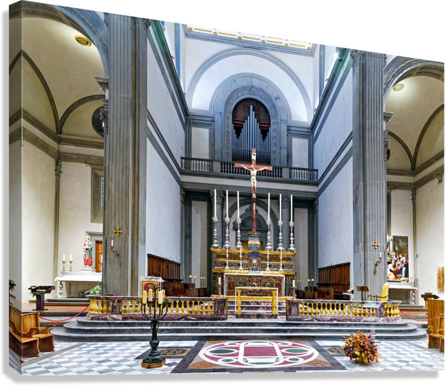 Basilica of San Lorenzo in Florence Italy shows altar and archit