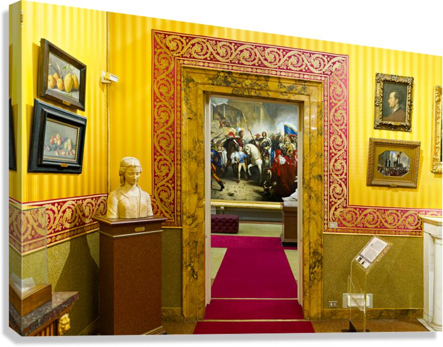 Visitors walk through the Palatine Gallery in Palazzo Pitti Flo