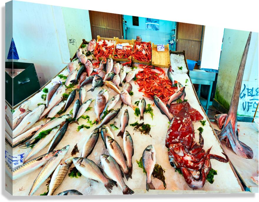 Fish and seafood for sale at Vucciria Market in Palermo Sicily
