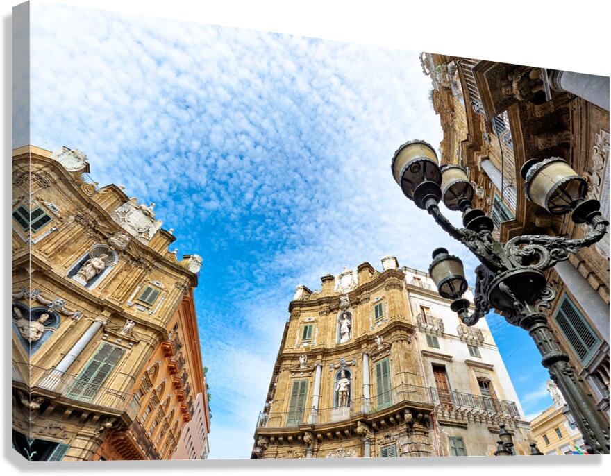 Quattro Canti square view in Palermo Sicily under blue sky
