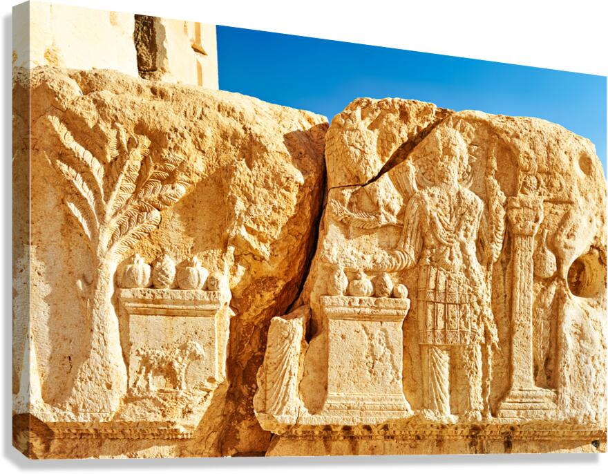 Ruins of ancient carvings at Temple of Bel in Palmyra Syria