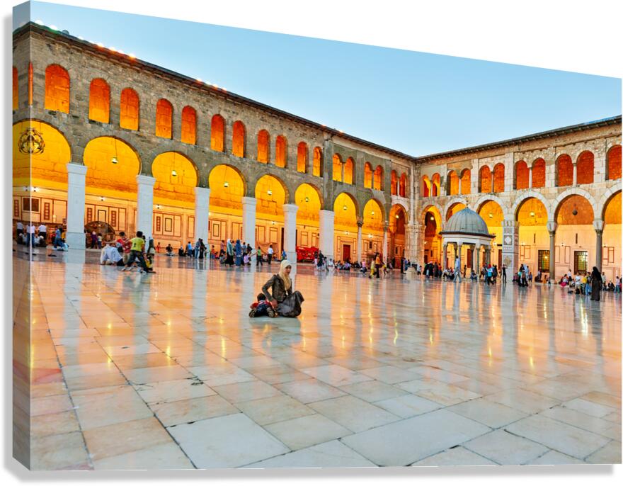 Visitors gather in the courtyard of Umayyad Mosque in Damascus